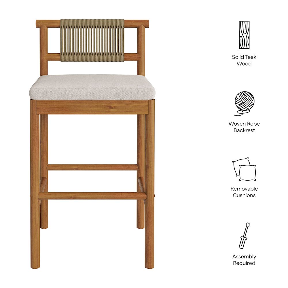Eleni Outdoor Patio Teak Wood Bar Stools Set of 2. Picture 2