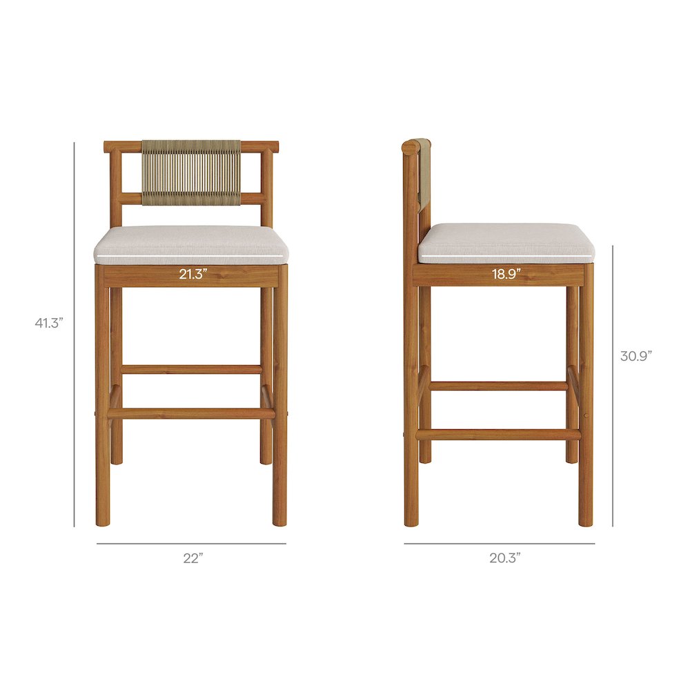 Eleni Outdoor Patio Teak Wood Bar Stools Set of 2. Picture 3