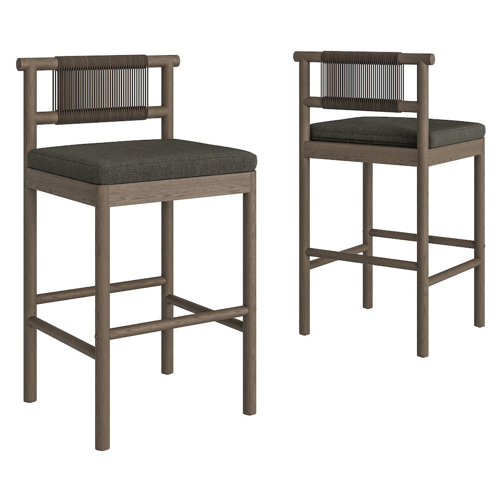 Eleni Outdoor Patio Teak Wood Bar Stools Set of 2. Picture 1