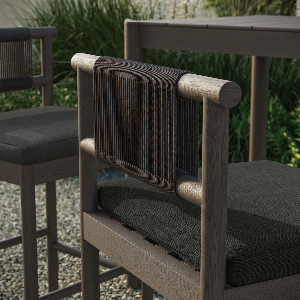 Eleni Outdoor Patio Teak Wood Bar Stools Set of 2. Picture 10