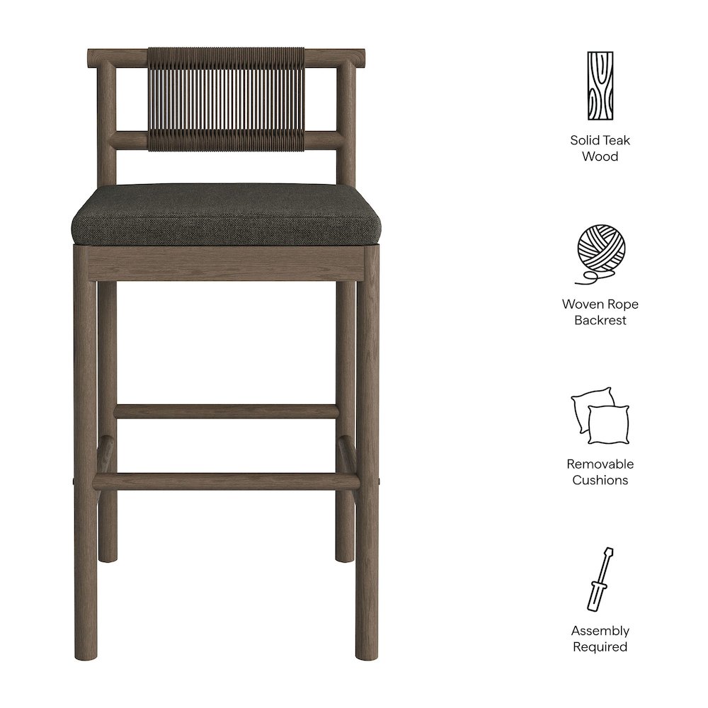 Eleni Outdoor Patio Teak Wood Bar Stools Set of 2. Picture 2