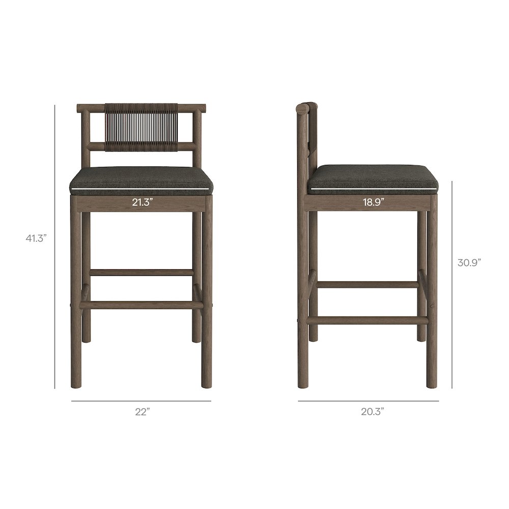 Eleni Outdoor Patio Teak Wood Bar Stools Set of 2. Picture 3