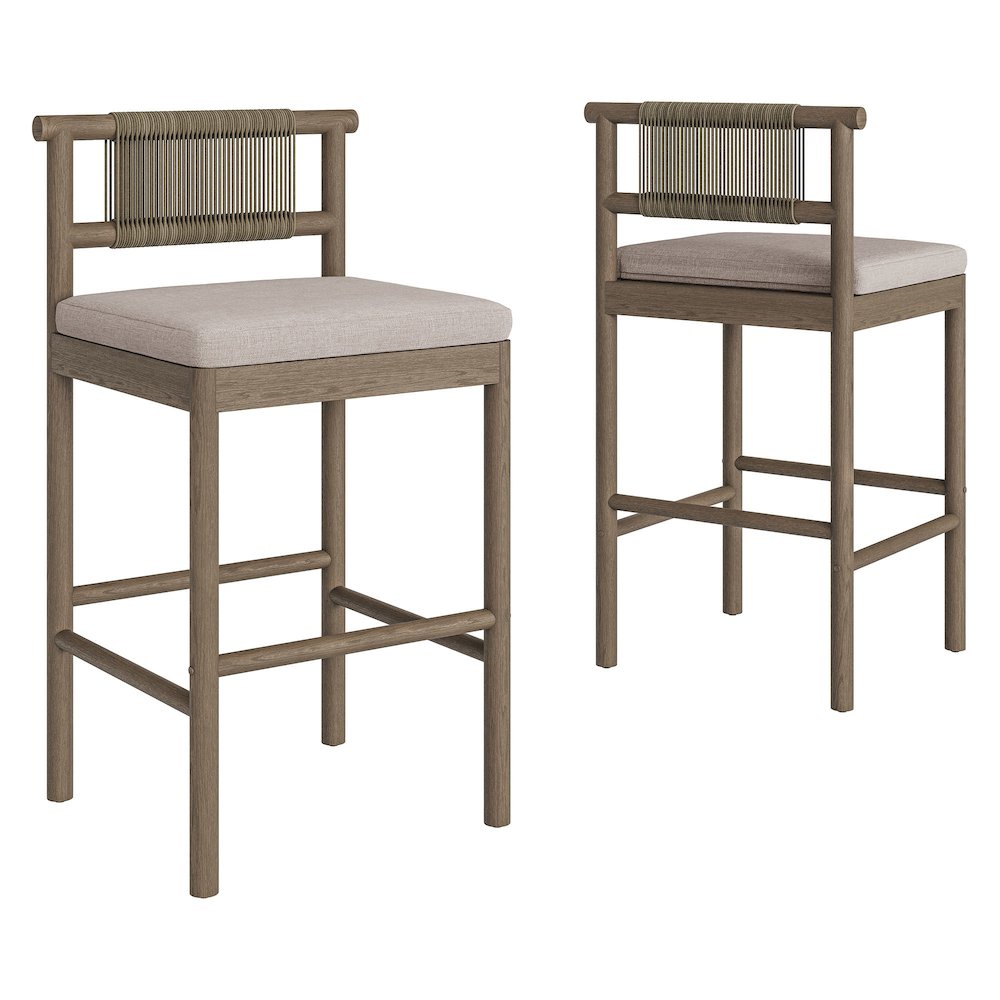 Eleni Outdoor Patio Teak Wood Bar Stools Set of 2. Picture 1