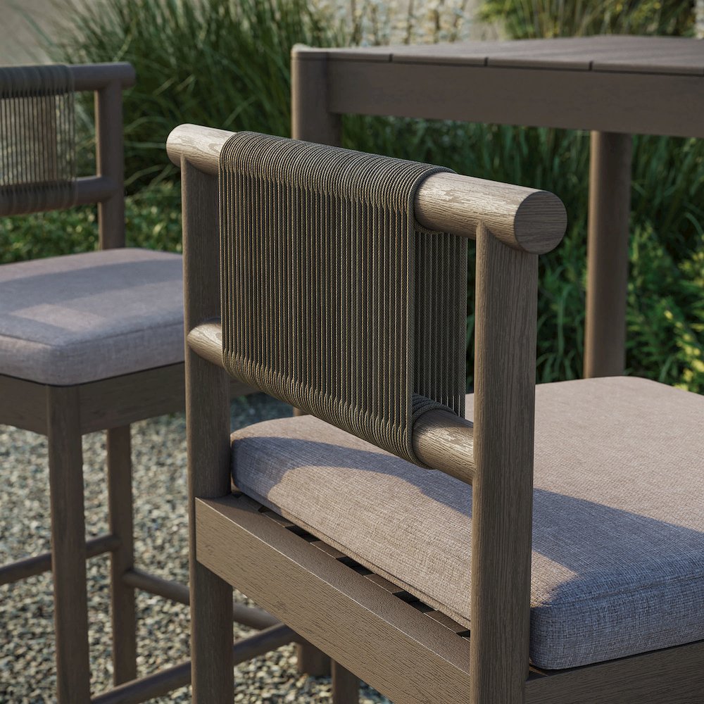 Eleni Outdoor Patio Teak Wood Bar Stools Set of 2. Picture 10
