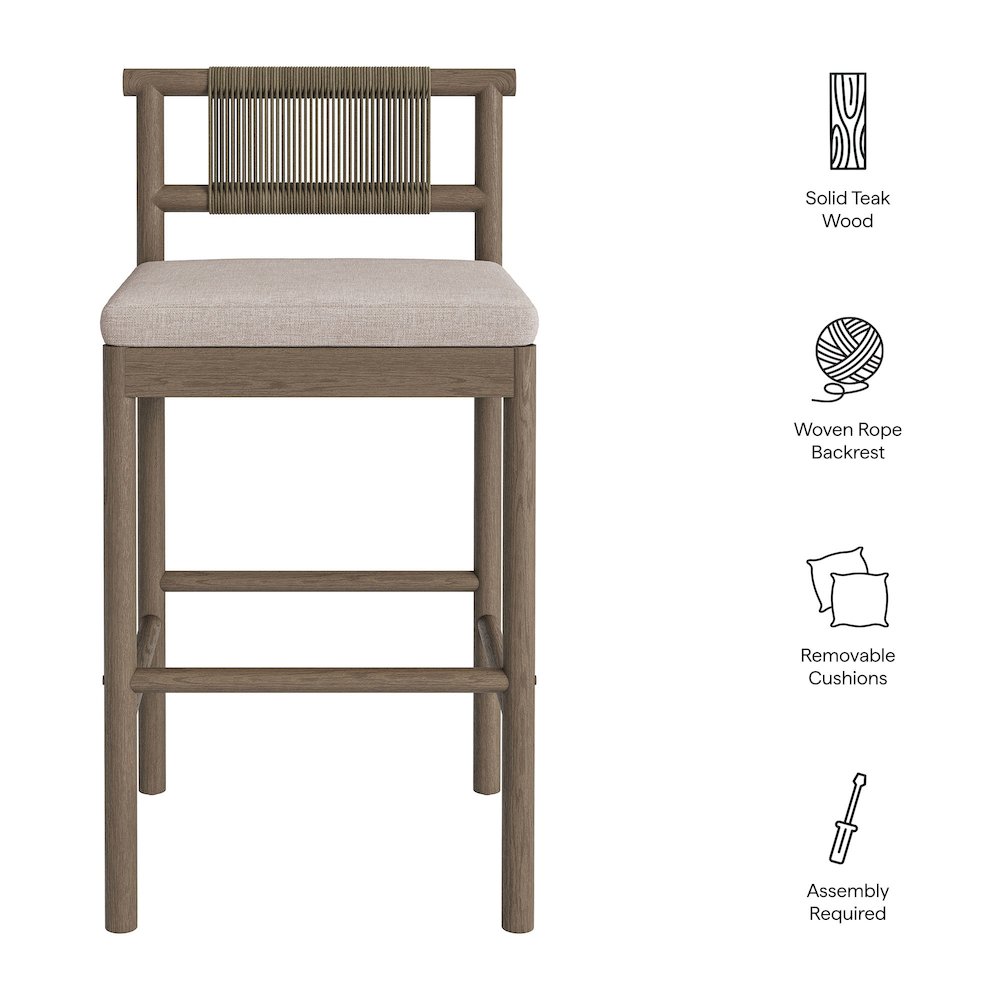 Eleni Outdoor Patio Teak Wood Bar Stools Set of 2. Picture 2