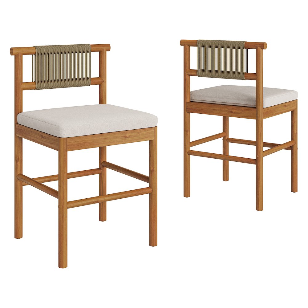 Eleni Outdoor Patio Teak Wood Counter Stools Set of 2. Picture 1