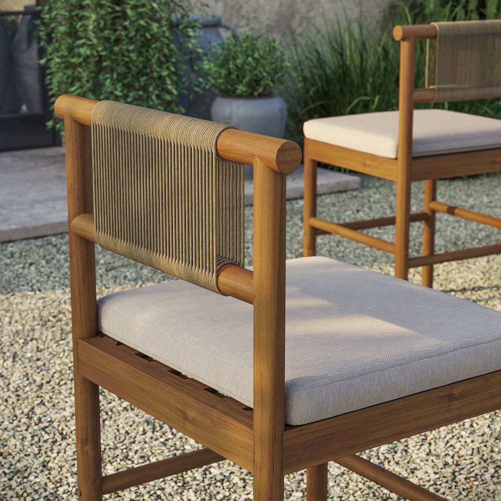 Eleni Outdoor Patio Teak Wood Counter Stools Set of 2. Picture 10