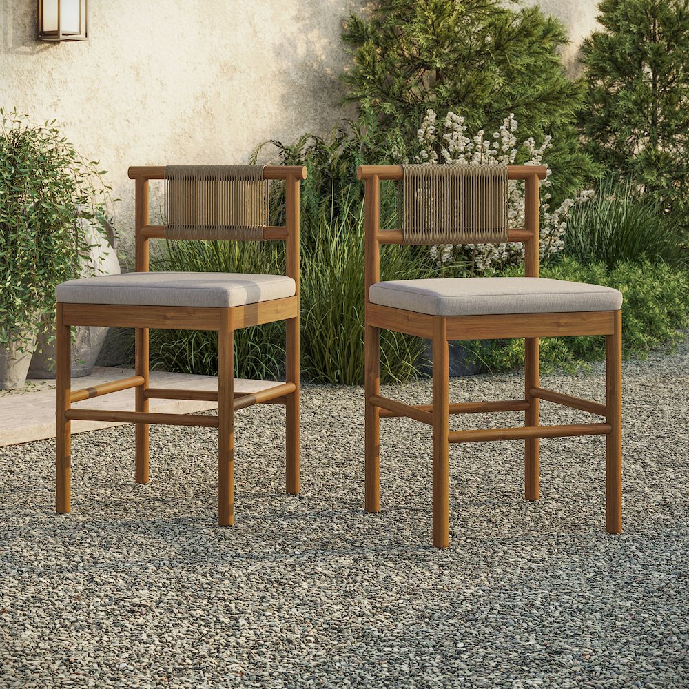 Eleni Outdoor Patio Teak Wood Counter Stools Set of 2. Picture 9
