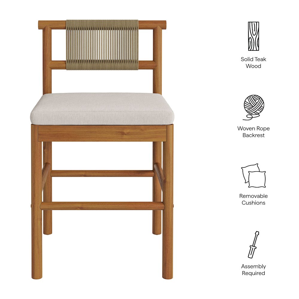 Eleni Outdoor Patio Teak Wood Counter Stools Set of 2. Picture 2