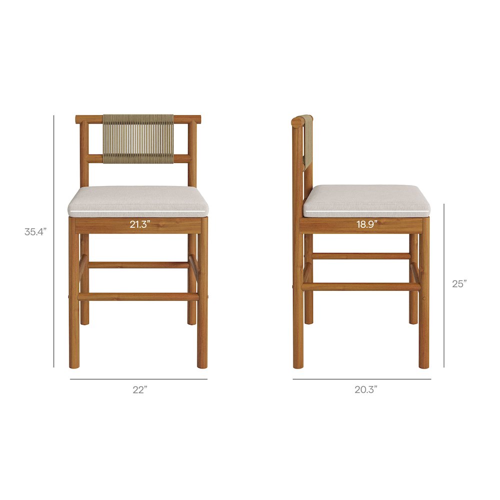 Eleni Outdoor Patio Teak Wood Counter Stools Set of 2. Picture 3