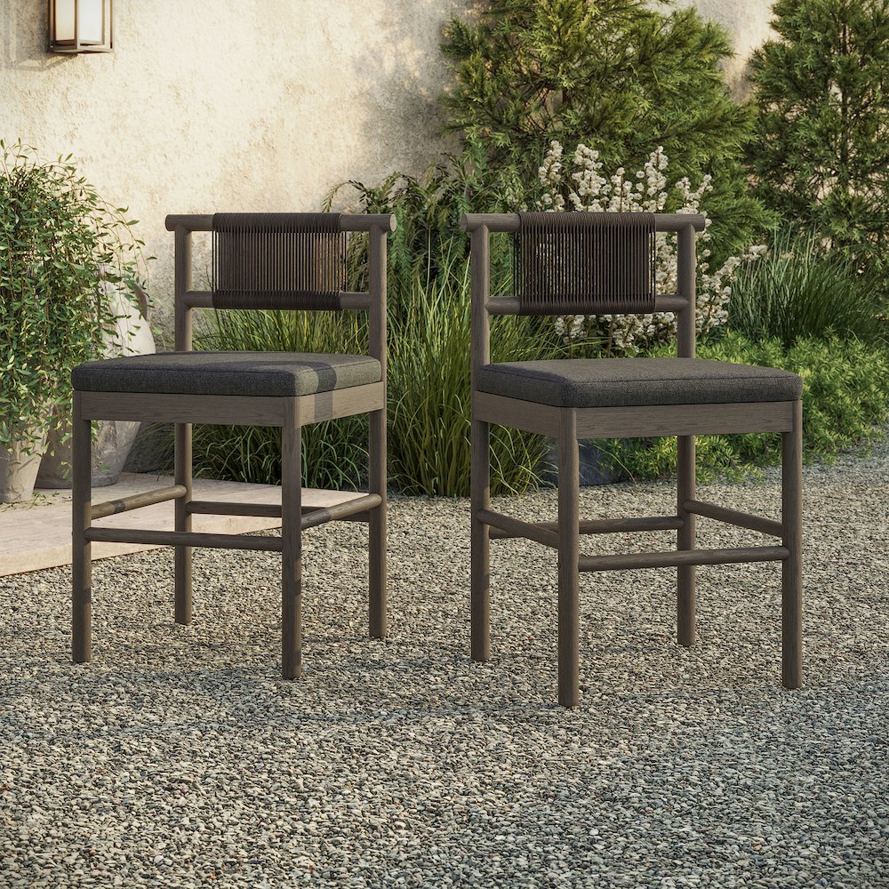 Eleni Outdoor Patio Teak Wood Counter Stools Set of 2. Picture 9
