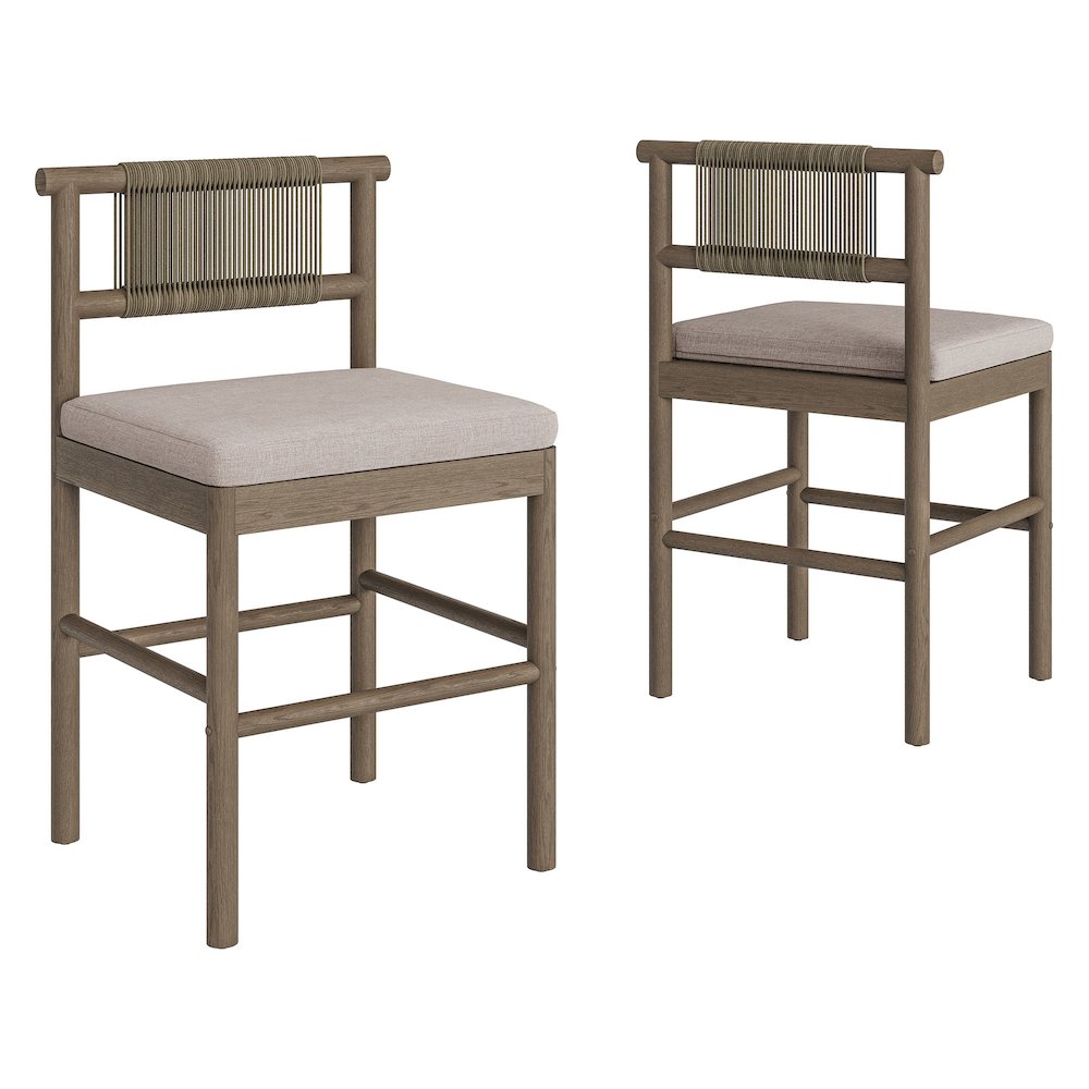 Eleni Outdoor Patio Teak Wood Counter Stools Set of 2. Picture 1