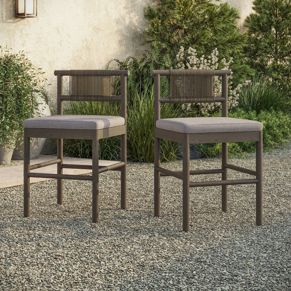 Eleni Outdoor Patio Teak Wood Counter Stools Set of 2. Picture 9