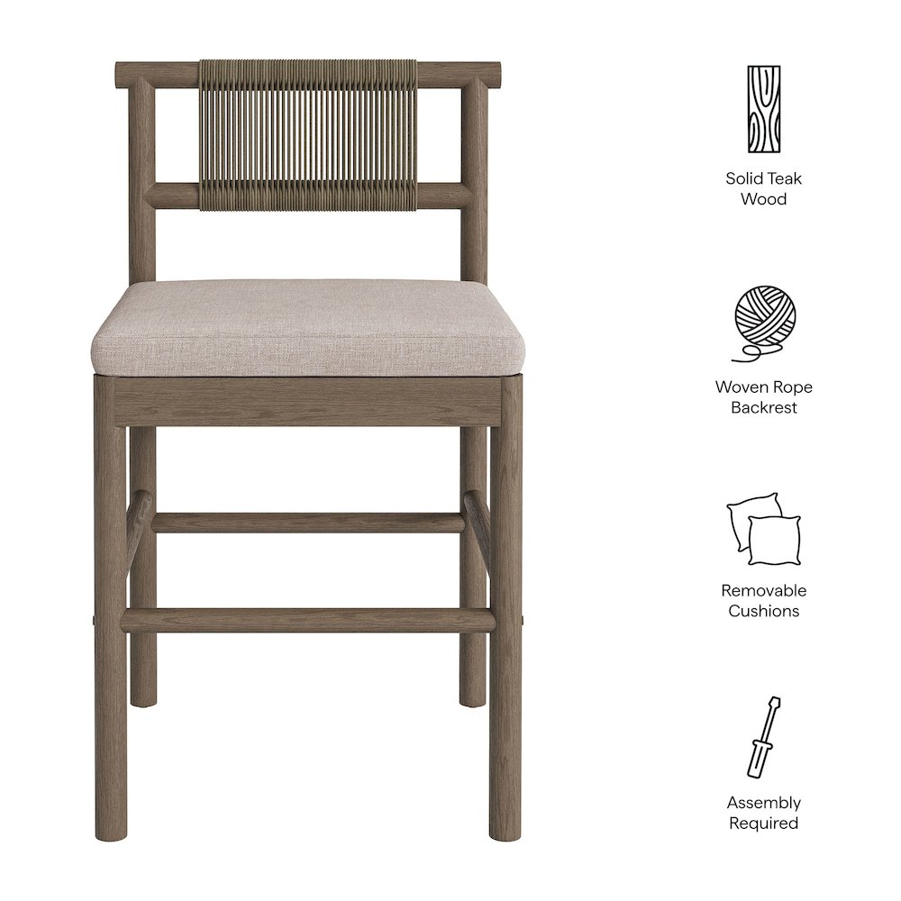 Eleni Outdoor Patio Teak Wood Counter Stools Set of 2. Picture 2
