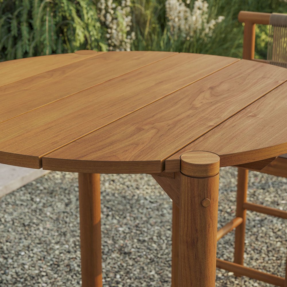 Eleni Round 35 Inch Outdoor Patio Teak Wood Round Bar Table. Picture 8