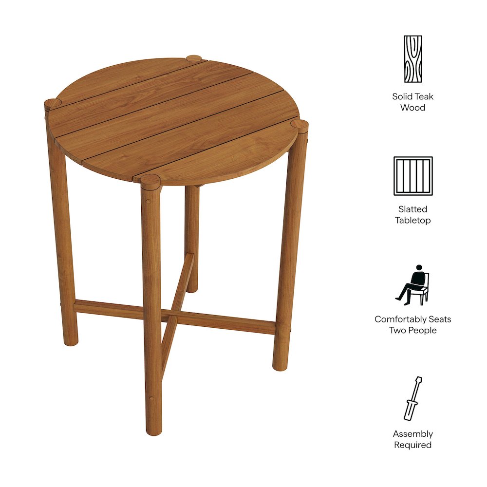 Eleni Round 35 Inch Outdoor Patio Teak Wood Round Bar Table. Picture 2