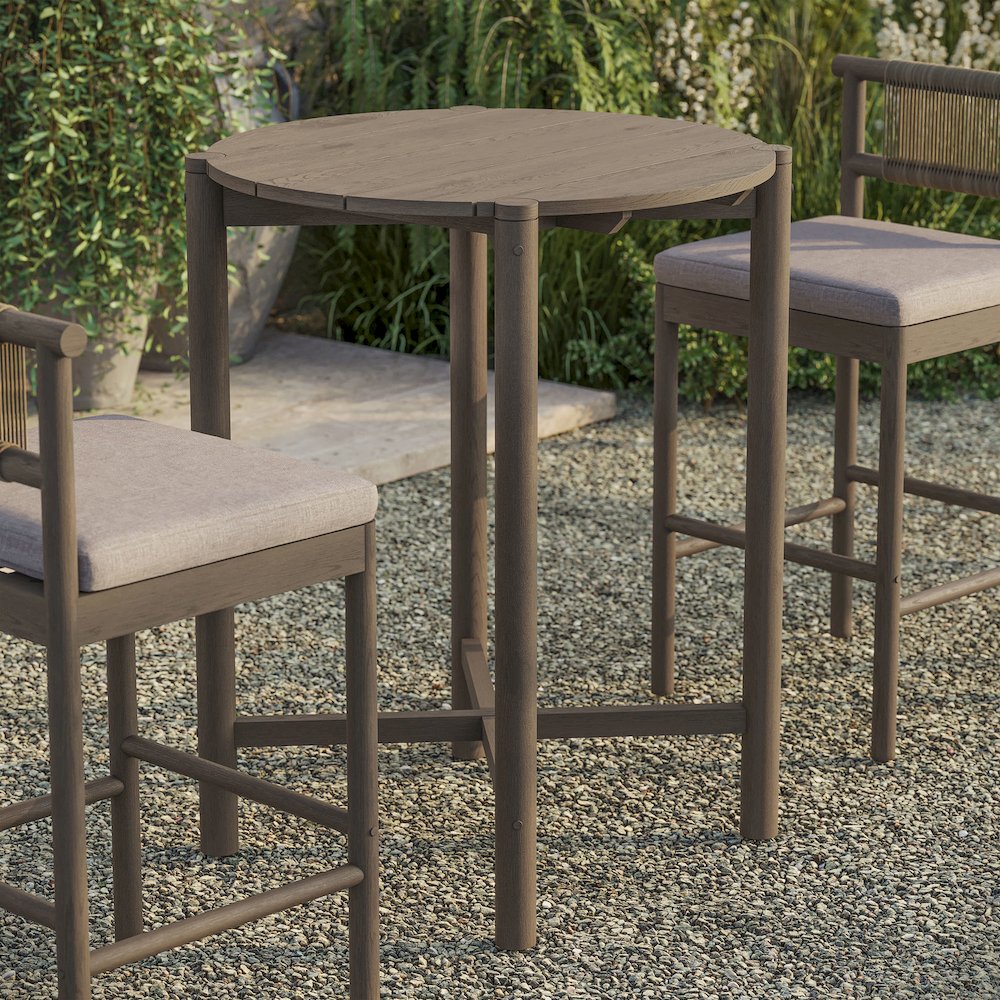 Eleni Round 35 Inch Outdoor Patio Teak Wood Round Bar Table. Picture 7