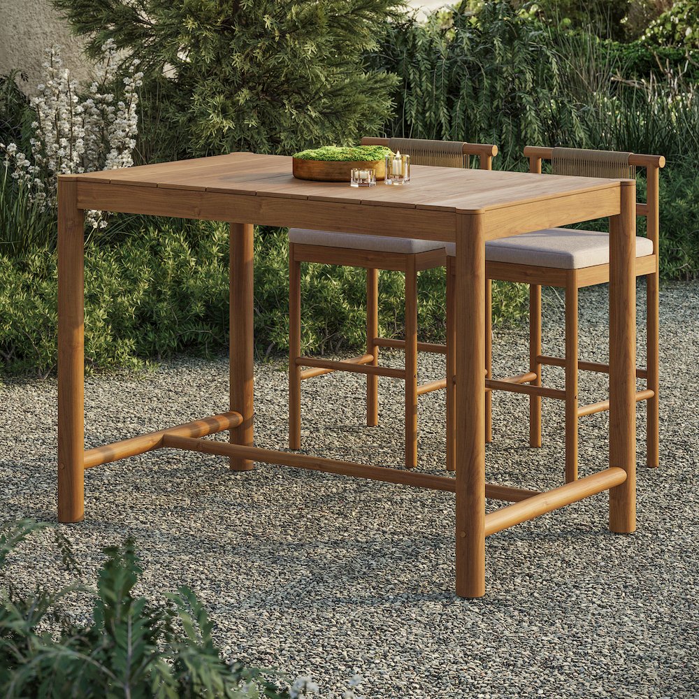 Eleni Rectangle 56-Inch Outdoor Patio Teak Wood Rectangular Bar Table. Picture 8