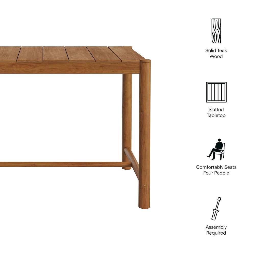 Eleni Rectangle 56-Inch Outdoor Patio Teak Wood Rectangular Bar Table. Picture 2