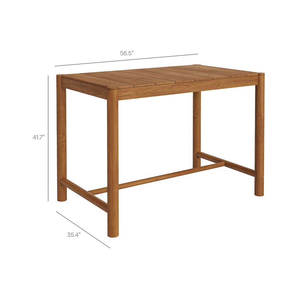 Eleni Rectangle 56-Inch Outdoor Patio Teak Wood Rectangular Bar Table. Picture 3
