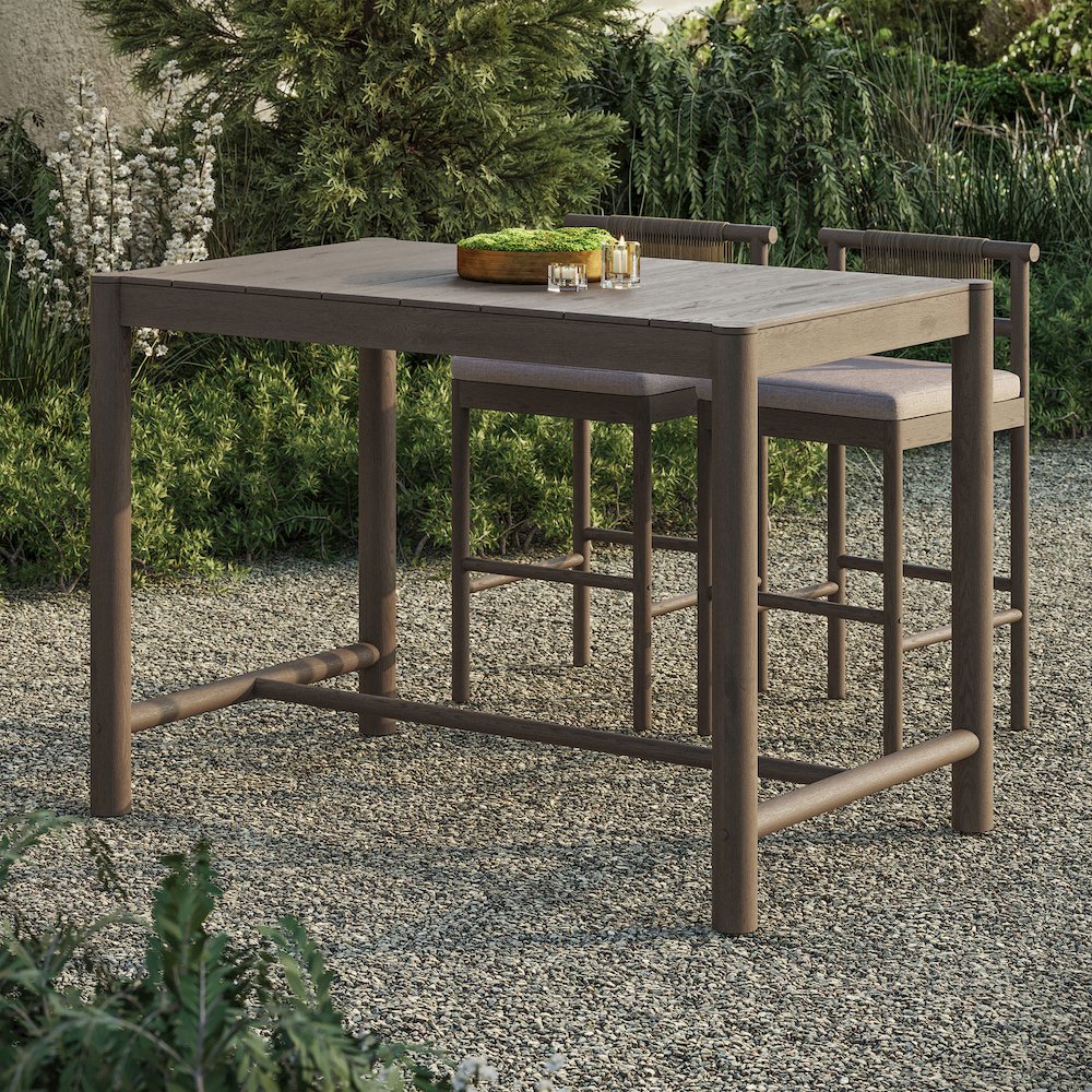 Eleni Rectangle 56-Inch Outdoor Patio Teak Wood Rectangular Bar Table. Picture 8