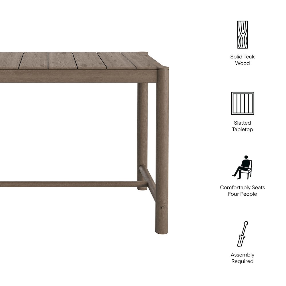 Eleni Rectangle 56-Inch Outdoor Patio Teak Wood Rectangular Bar Table. Picture 2