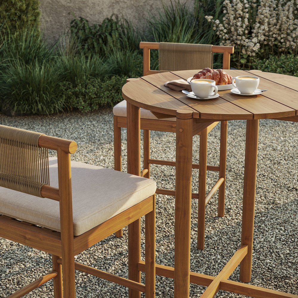 Eleni 3-Piece Outdoor Patio Teak Wood Bar Set. Picture 7