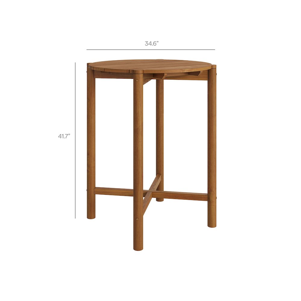 Eleni 3-Piece Outdoor Patio Teak Wood Bar Set. Picture 3