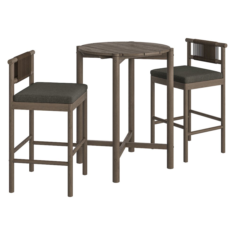 Eleni 3-Piece Outdoor Patio Teak Wood Bar Set. Picture 1