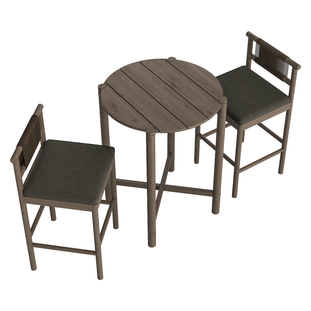 Eleni 3-Piece Outdoor Patio Teak Wood Bar Set. Picture 5