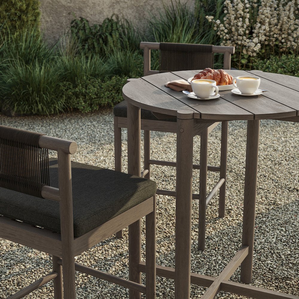 Eleni 3-Piece Outdoor Patio Teak Wood Bar Set. Picture 7
