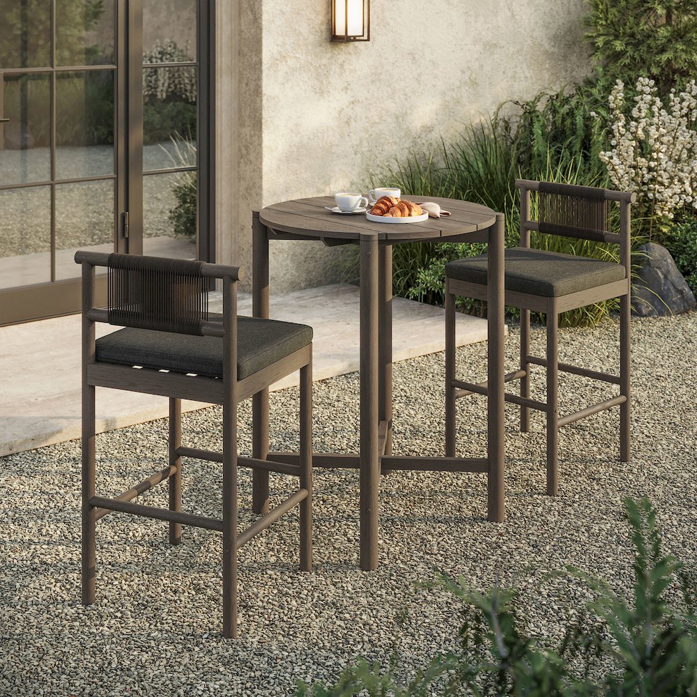 Eleni 3-Piece Outdoor Patio Teak Wood Bar Set. Picture 6