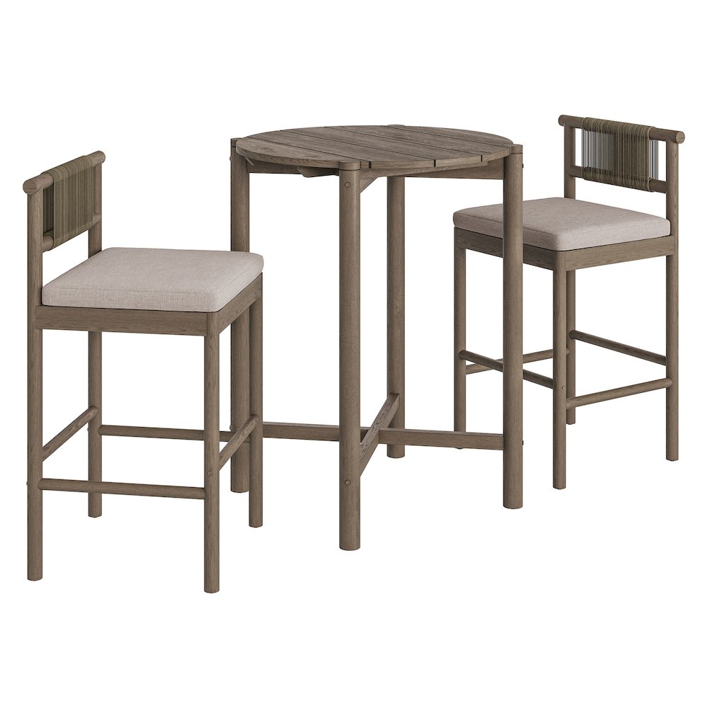 Eleni 3-Piece Outdoor Patio Teak Wood Bar Set. Picture 1