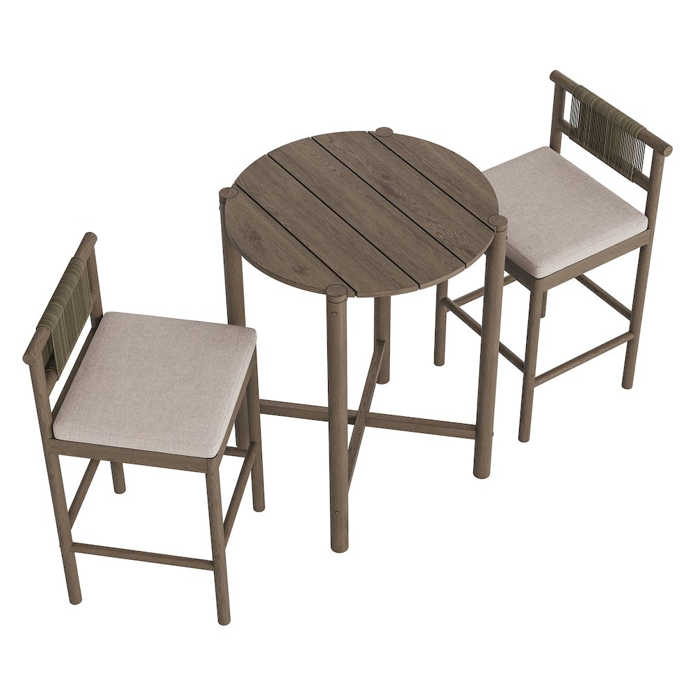 Eleni 3-Piece Outdoor Patio Teak Wood Bar Set. Picture 5