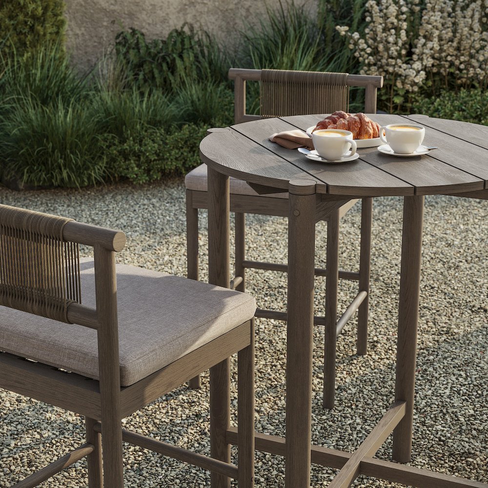 Eleni 3-Piece Outdoor Patio Teak Wood Bar Set. Picture 7