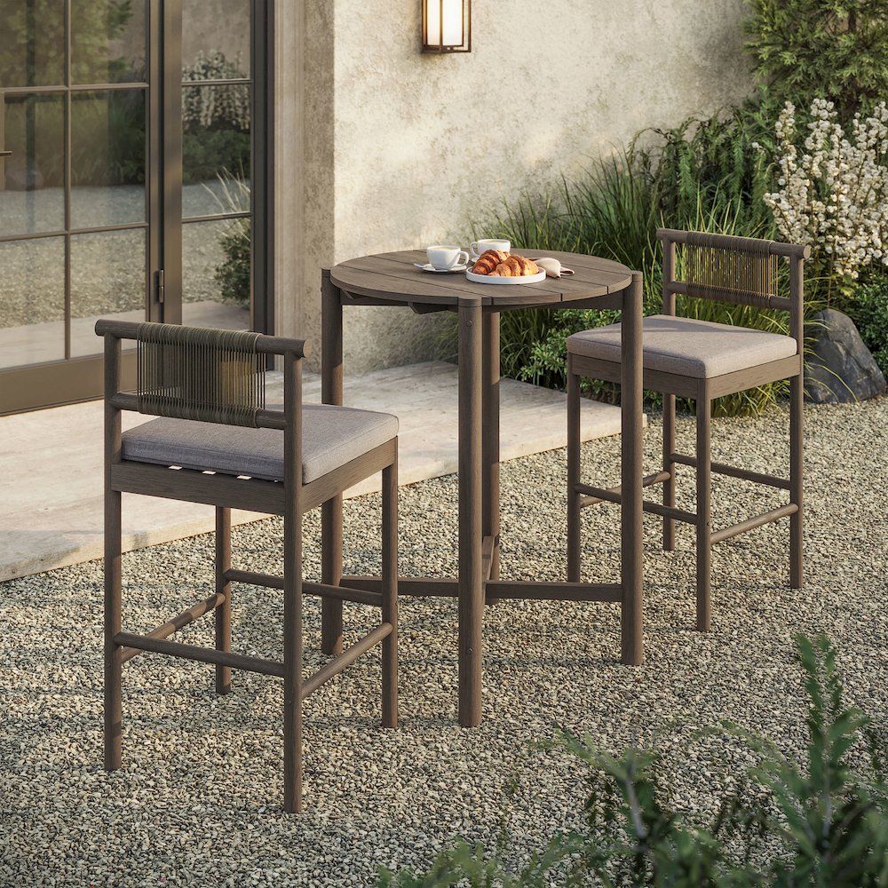 Eleni 3-Piece Outdoor Patio Teak Wood Bar Set. Picture 6