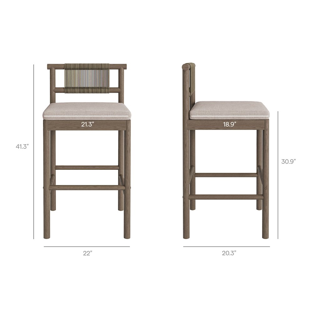 Eleni 3-Piece Outdoor Patio Teak Wood Bar Set. Picture 4