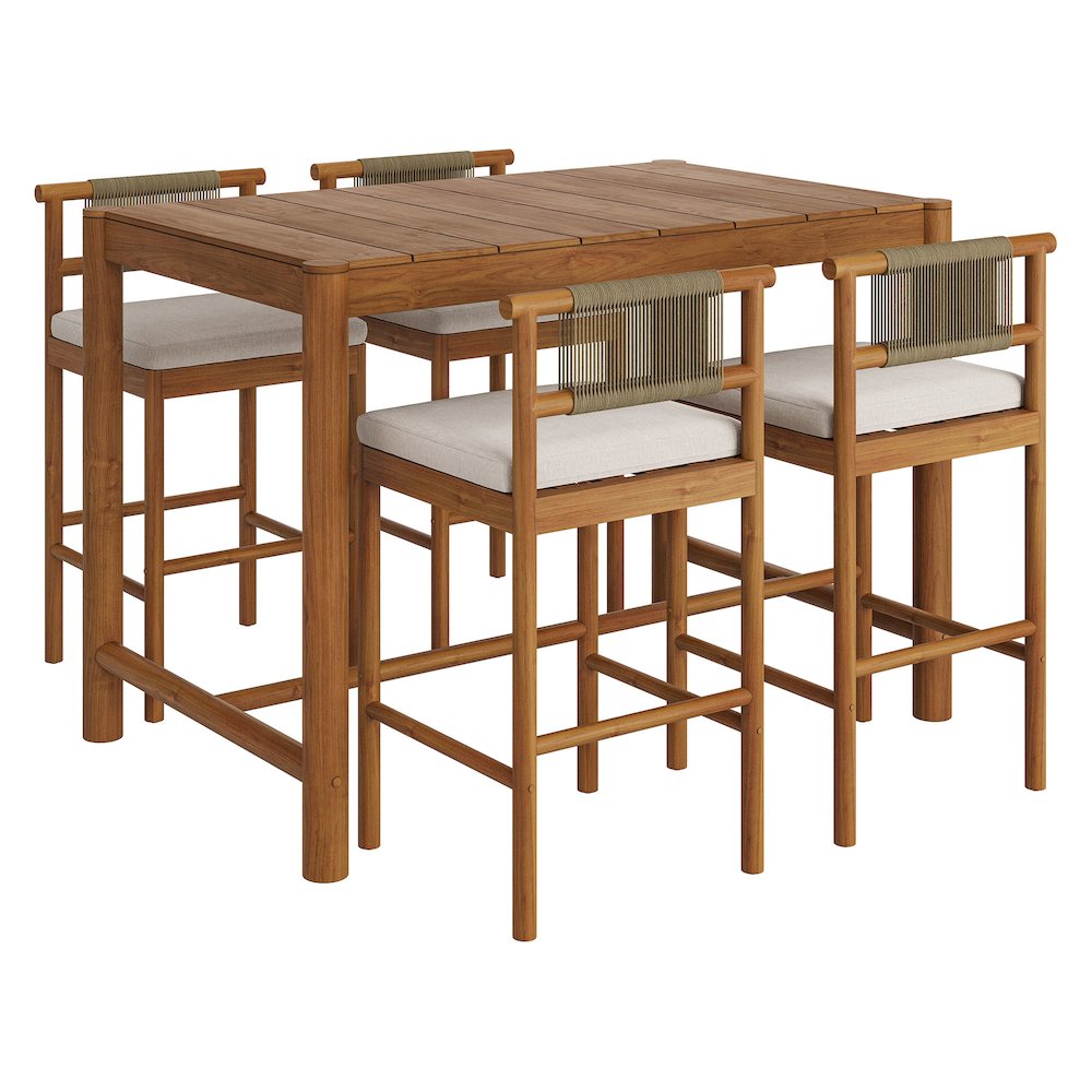 Eleni 5-Piece Outdoor Patio Teak Wood Bar Set. Picture 1