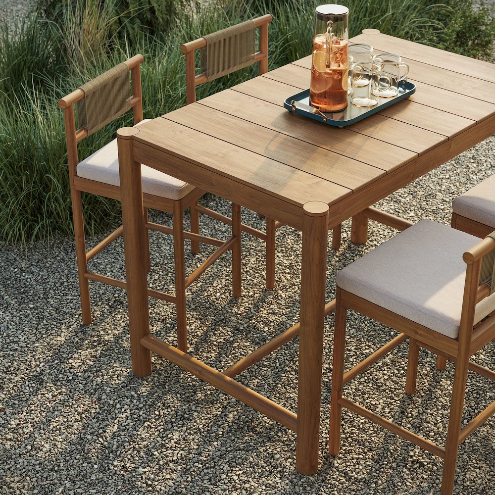 Eleni 5-Piece Outdoor Patio Teak Wood Bar Set. Picture 7