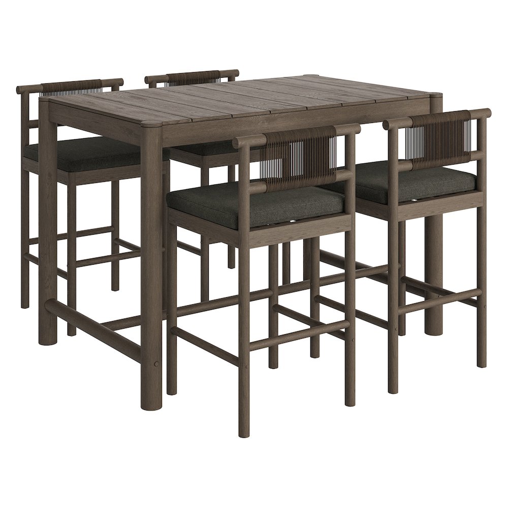 Eleni 5-Piece Outdoor Patio Teak Wood Bar Set. Picture 1