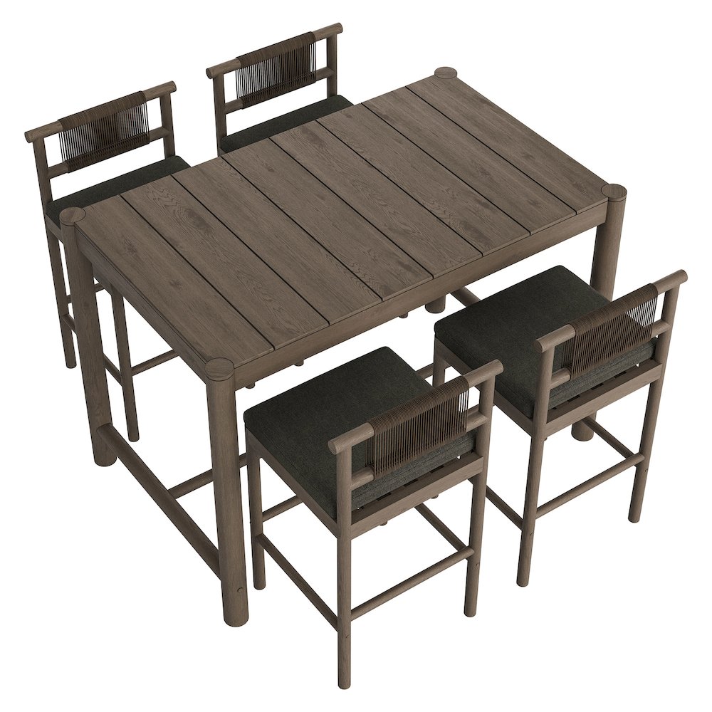 Eleni 5-Piece Outdoor Patio Teak Wood Bar Set. Picture 5