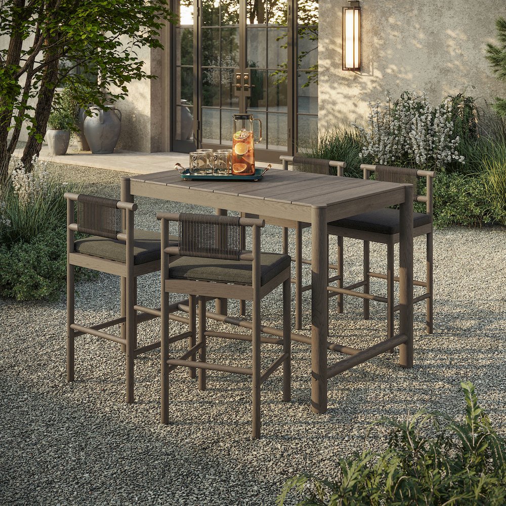 Eleni 5-Piece Outdoor Patio Teak Wood Bar Set. Picture 6