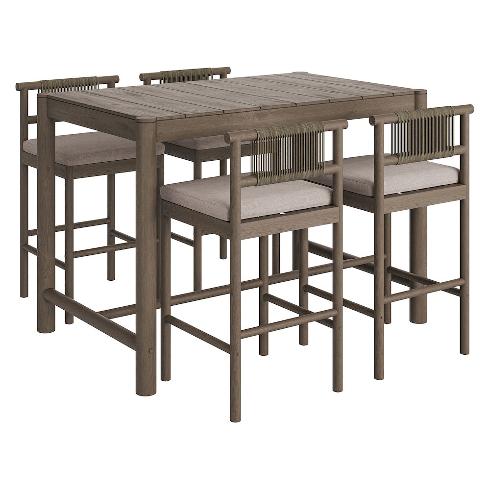 Eleni 5-Piece Outdoor Patio Teak Wood Bar Set. Picture 1
