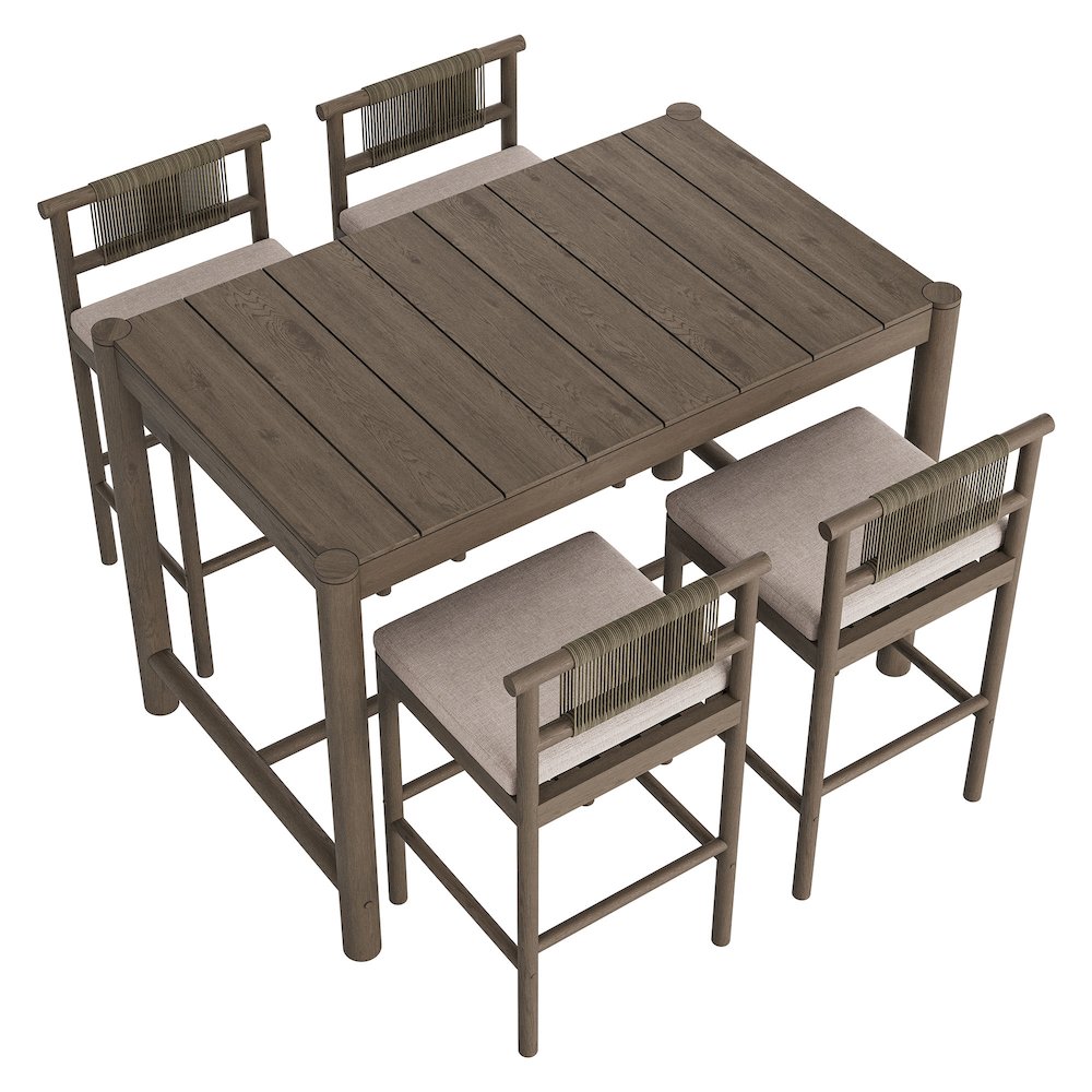 Eleni 5-Piece Outdoor Patio Teak Wood Bar Set. Picture 5
