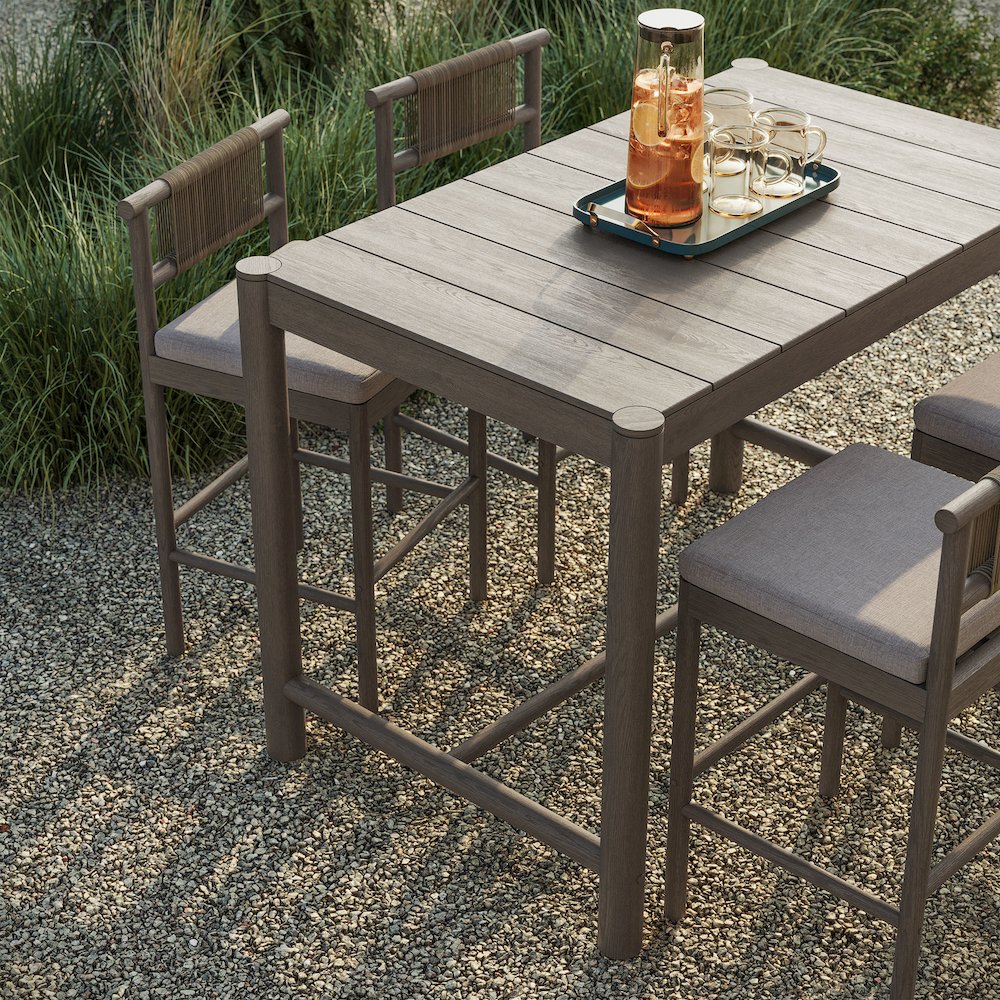 Eleni 5-Piece Outdoor Patio Teak Wood Bar Set. Picture 7