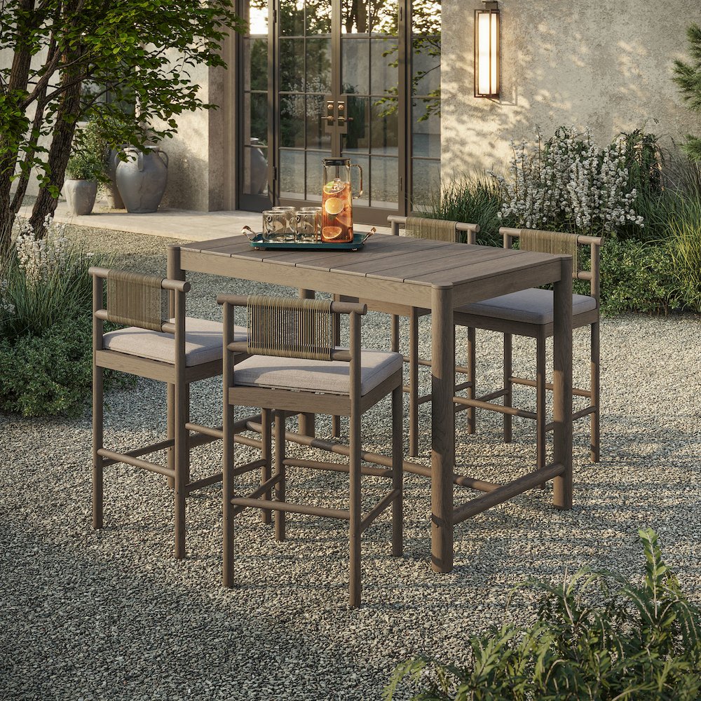Eleni 5-Piece Outdoor Patio Teak Wood Bar Set. Picture 6