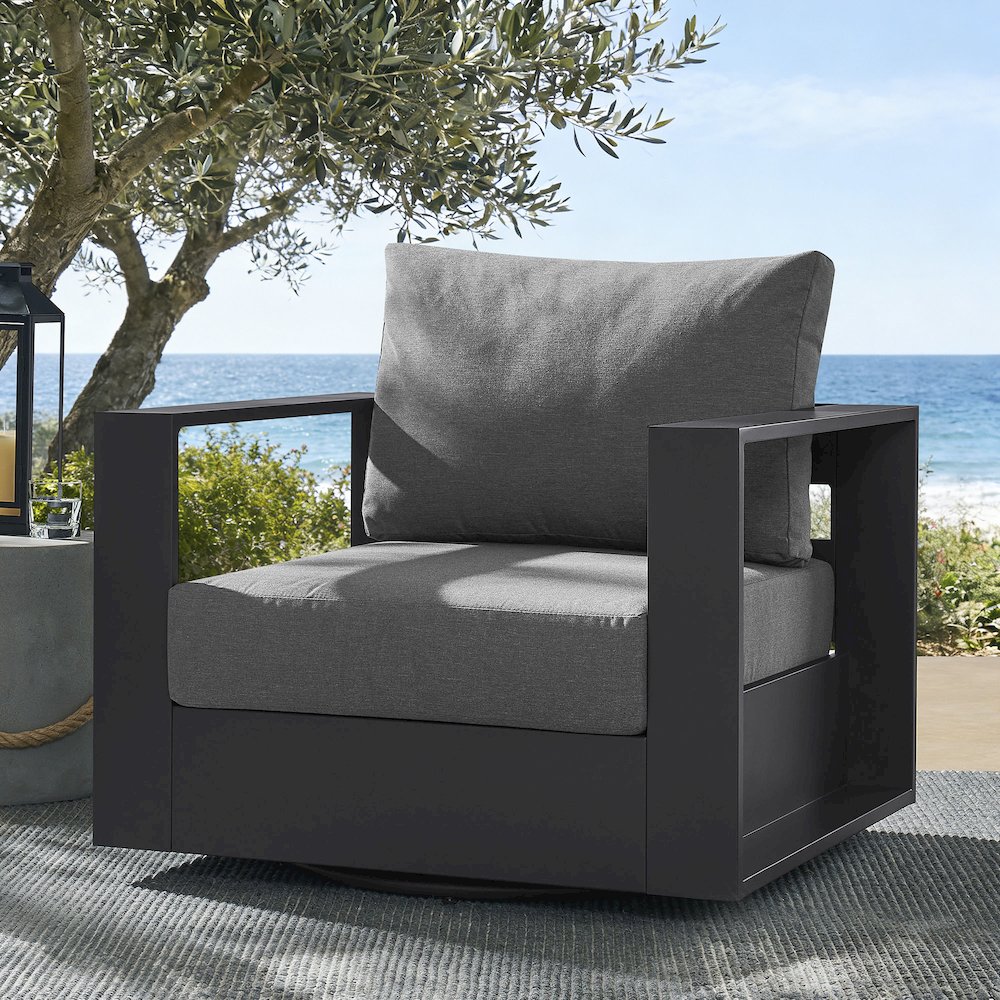 Tahoe Outdoor Patio Powder-Coated Aluminum Swivel Armchair. Picture 8