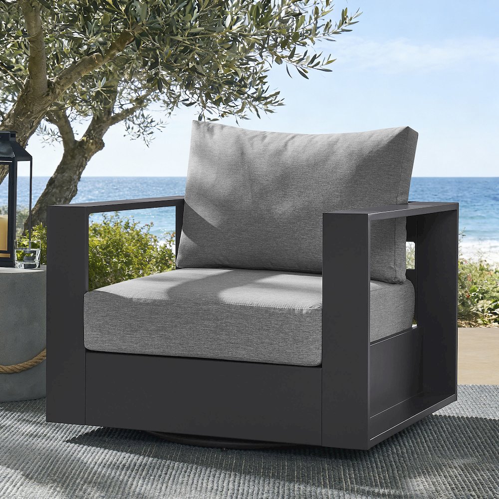 Tahoe Outdoor Patio Powder-Coated Aluminum Swivel Armchair. Picture 8