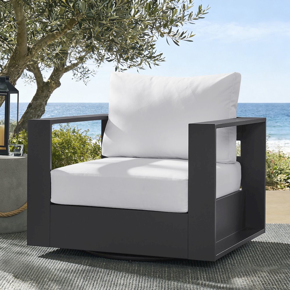 Tahoe Outdoor Patio Powder-Coated Aluminum Swivel Armchair. Picture 8