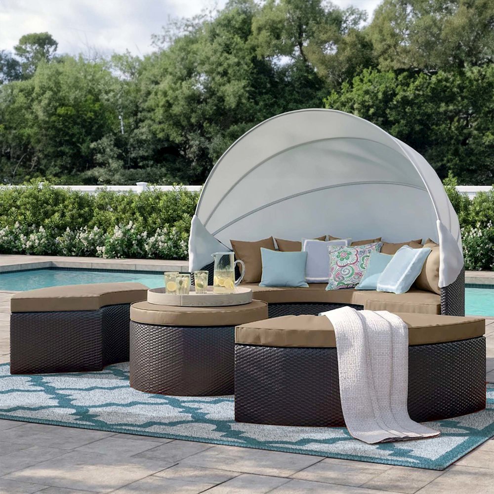 Quest Outdoor Patio Wicker Rattan Canopy Sectional Daybed. Picture 11